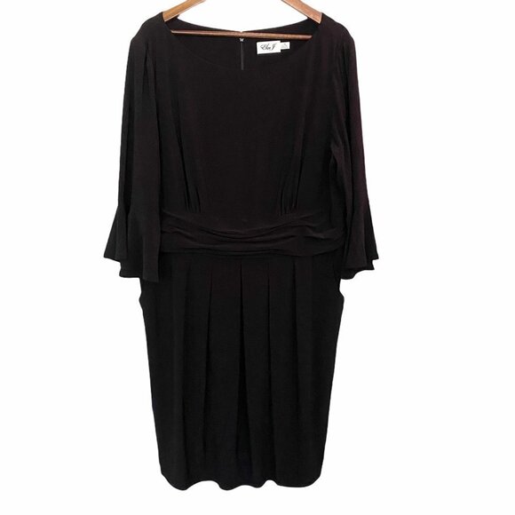 Eliza J Women's NWOT Black Flounce Sleeve Pockets Stretch Sheath Dress Size 20W - Picture 2 of 9